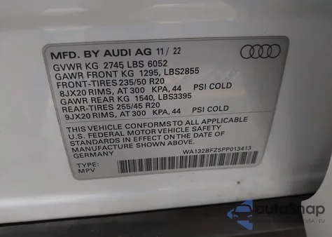 2023 Audi Q4 Sportback E-Tron Premium Plus 50 Quattro из США, поврежденный, VIN WA132BFZ5PP013413